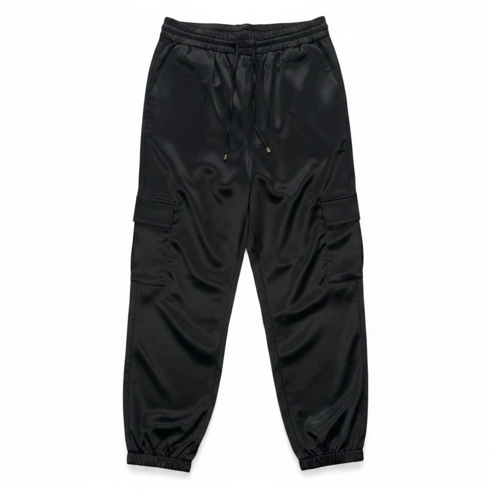 NWT HEIPEIWA Women's SATIN HAREM PANTS Black Size MEDIUM